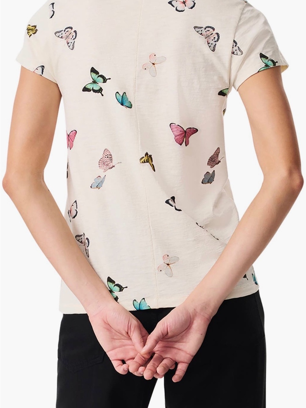 rag & bone Cream Short Sleeve Tee with Multicolor Butterfly Print - Picture 2 of 8